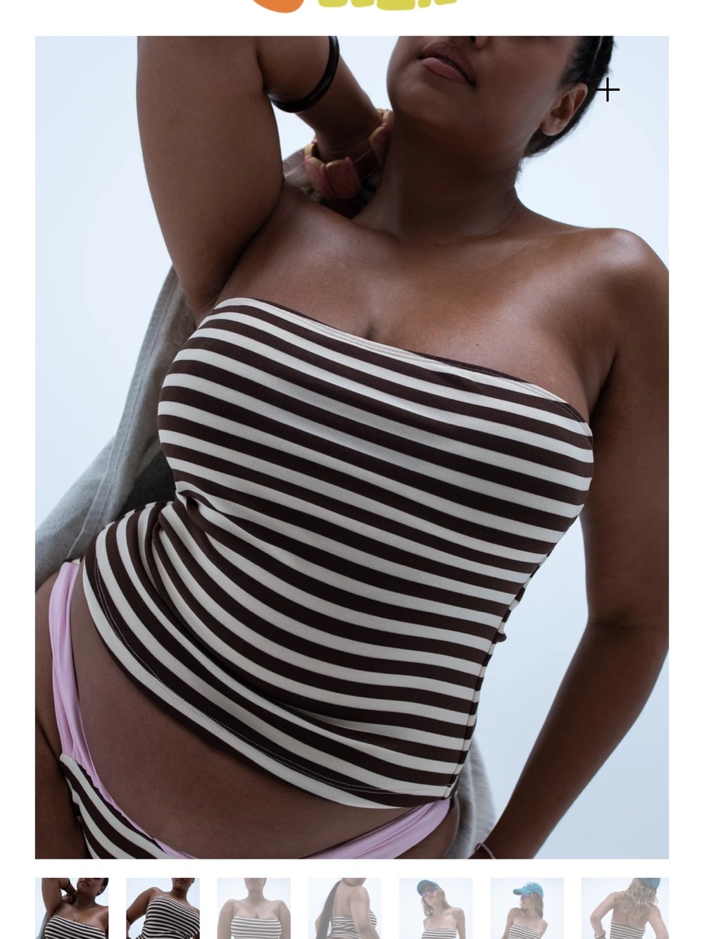 Goldie Brown & Cream Striped Strapless Bikini Top